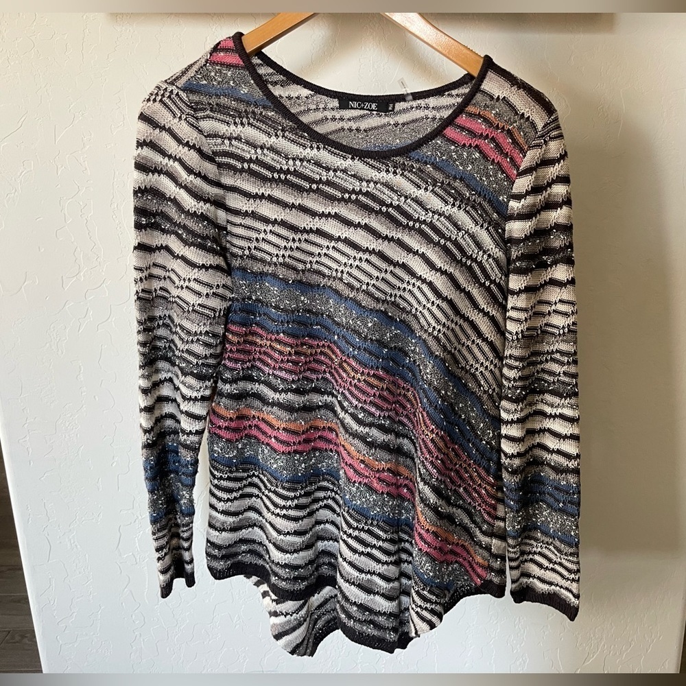 Nic + Zoe Anthropologie Colorful Long Sleeve Sweater, Linen Blend—Size Med!•••
